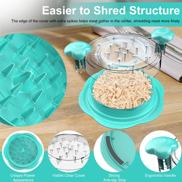 Chicken Shredder Tool Twist Large Meat Shredder with Ergonomic Handle, Anti-Slip Base, BPA-Free Visible Lid, Dishwasher Safe Perfect for Shredding Chicken, Pork, Beef, Tacos, BBQ