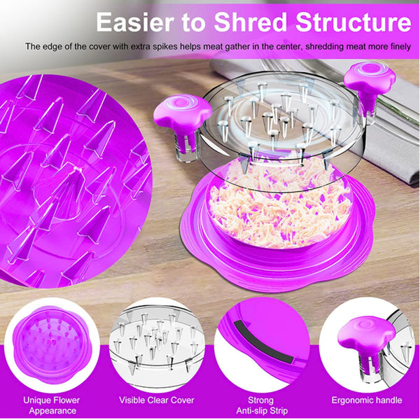 Chicken Shredder Tool Twist Large Meat Shredder with Ergonomic Handle, Anti-Slip Base, BPA-Free Visible Lid, Dishwasher Safe Perfect for Shredding Chicken, Pork, Beef, Tacos, BBQ
