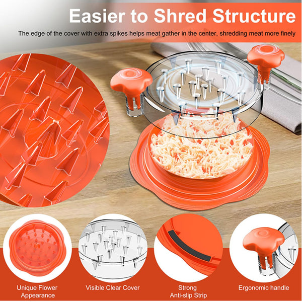 Chicken Shredder Tool Twist Large Meat Shredder with Ergonomic Handle, Anti-Slip Base, BPA-Free Visible Lid, Dishwasher Safe Perfect for Shredding Chicken, Pork, Beef, Tacos, BBQ