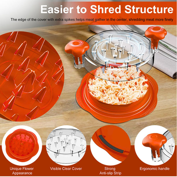 Chicken Shredder Tool Twist Large Meat Shredder with Ergonomic Handle, Anti-Slip Base, BPA-Free Visible Lid, Dishwasher Safe Perfect for Shredding Chicken, Pork, Beef, Tacos, BBQ
