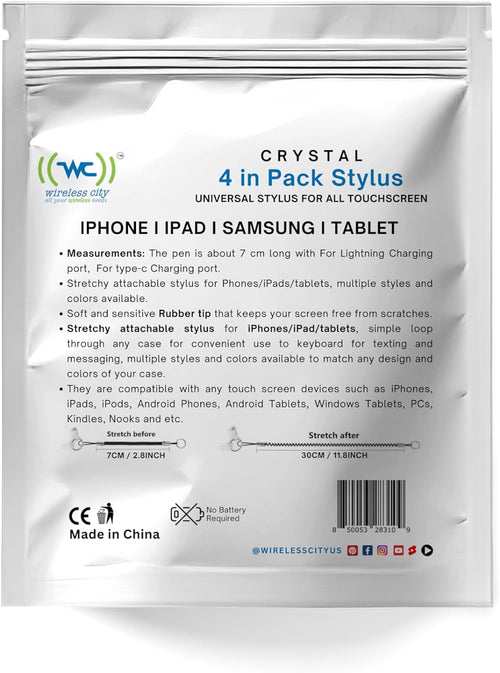 Stylet capacitif universel pour écran tactile en cristal Interaction tactile sans effort pour les personnes âgées sur iPhone, iPad, Samsung et tablettes. Pack 4 en 1