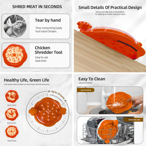 Chicken Shredder Tool Twist Large Meat Shredder with Ergonomic Handle, Anti-Slip Base, BPA-Free Visible Lid, Dishwasher Safe Perfect for Shredding Chicken, Pork, Beef, Tacos, BBQ