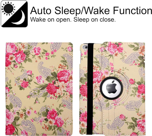 360 Rotating Case for iPad 9.7 Inch 2018 2017/ iPad Air 2 Case -360-Degree Rotating Stand Protective Cover Smart Case with Auto Sleep/Wake iPad 5th/6th Gen (Multi Little Flower Design Case)
