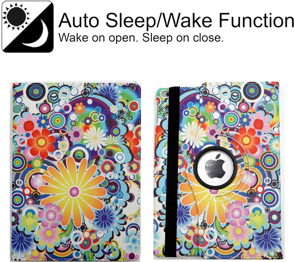 360 Rotating Case for iPad 9.7 Inch 2018 2017/ iPad Air 2 Case -360-Degree Rotating Stand Protective Cover Smart Case with Auto Sleep/Wake iPad 5th/6th Gen (Multi Little Flower Design Case)