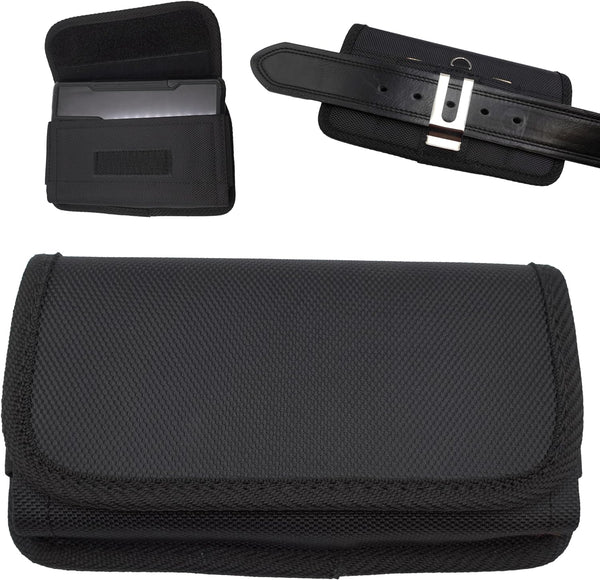 Horizontal Nylon Phone Pouch with Belt Clip - Compatible with iPhone, Samsung, LG, Motorola, and More - Adjustable Belt Holster for Men Cell Phone Cases with Credit Card Pocket