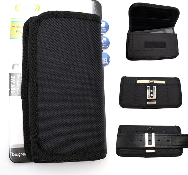 Horizontal Nylon Phone Pouch with Belt Clip - Compatible with iPhone, Samsung, LG, Motorola, and More - Adjustable Belt Holster for Men Cell Phone Cases with Credit Card Pocket