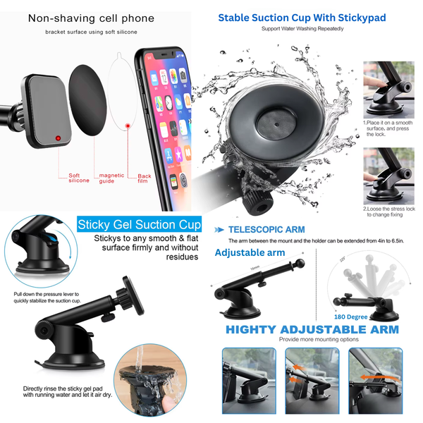 Magnetic and clamp style dashboard phone holder