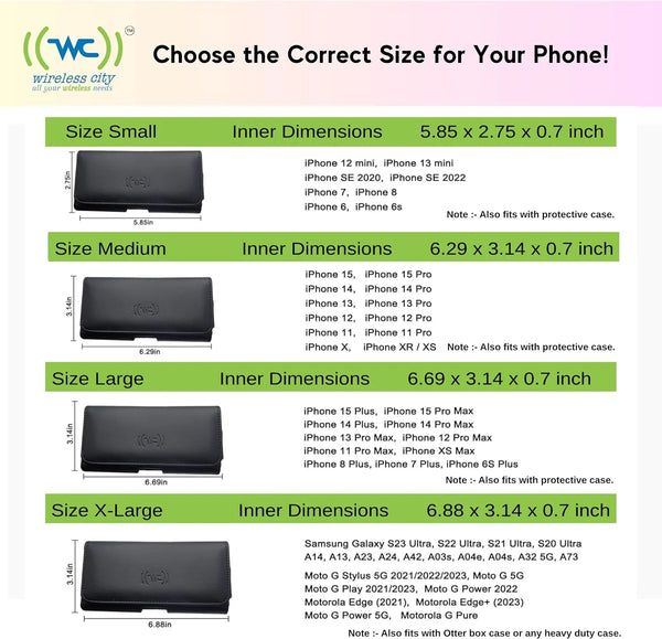 Wireless City Cell Phone Holster for iPhone 15 Plus,15 Pro Max,14 Pro Max,13 Pro Max,12 Pro Max, 8 Plus with Belt Case with Leather Belt Clip, ID Card Holder(Heavy Duty Case on)