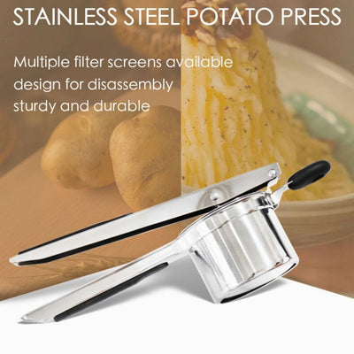 Potato Ricer - Heavy-Duty Stainless-Steel Masher & Ricer Tool for Fluffy Mashed Potatoes, Baby Food & Vegetables - Ergonomic Anti-Slip Handles, Dishwasher Safe