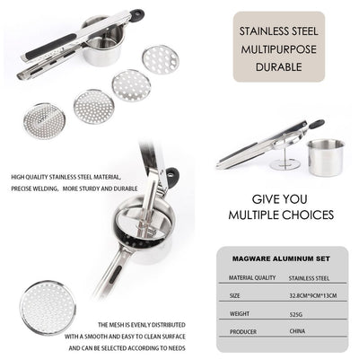 Potato Ricer - Heavy-Duty Stainless-Steel Masher & Ricer Tool for Fluffy Mashed Potatoes, Baby Food & Vegetables - Ergonomic Anti-Slip Handles, Dishwasher Safe