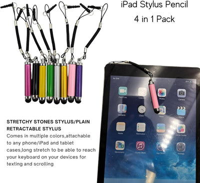 Wireless City Retractable Universal Touch Screen Stylus Pen for iPhone | iPad | Samsung | Tablet 4 in 1 Pack Stylus