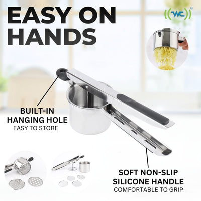 Potato Ricer - Heavy-Duty Stainless-Steel Masher & Ricer Tool for Fluffy Mashed Potatoes, Baby Food & Vegetables - Ergonomic Anti-Slip Handles, Dishwasher Safe
