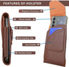 Vertical Leather Phone Holster for Men, Belt Case Fits iPhone 17 16 15 Plus, 14/13 Pro Max, Galaxy S23 Ultra/S22 Ultra, Moto G Stylus, Phone Pouch with Belt Clip Heavy-Duty Case (Brown, XLarge)