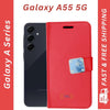 Galaxy A55 5G Wallet Case – Premium PU Leather & TPU, Card Holder, Hand Strap, and Stand Feature