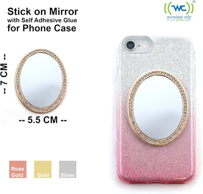 Wireless City Diamond Bling Makeup Mirror for Phone Cases Phone Mirror for Makeup (Oval Shape Phone Mirror Gold)