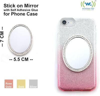Wireless City Diamond Bling Makeup Mirror for Phone Cases Phone Mirror for Makeup (Oval Shape Phone Mirror Silver)