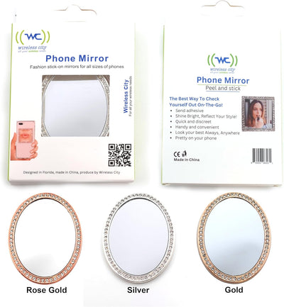 Wireless City Diamond Bling Makeup Mirror for Phone Cases Phone Mirror for Makeup (Oval Shape Phone Mirror Silver)