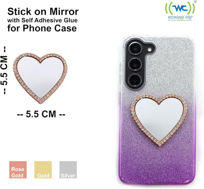 Wireless City Diamond Bling Makeup Mirror for Phone Cases Phone Mirror for Makeup (Heart Shape Phone Mirror Rose Gold)