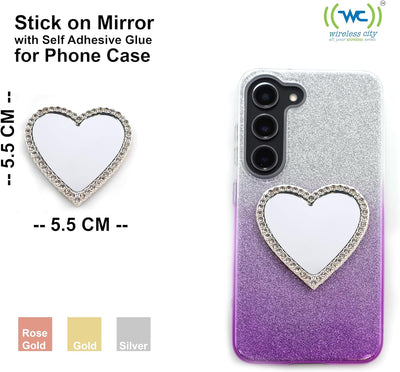 Wireless City Diamond Bling Makeup Mirror for Phone Cases Phone Mirror for Makeup (Heart Shape Phone Mirror Silver)