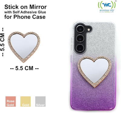 Wireless City Diamond Bling Makeup Mirror for Phone Cases Phone Mirror for Makeup (Heart Shape Phone Mirror Gold)