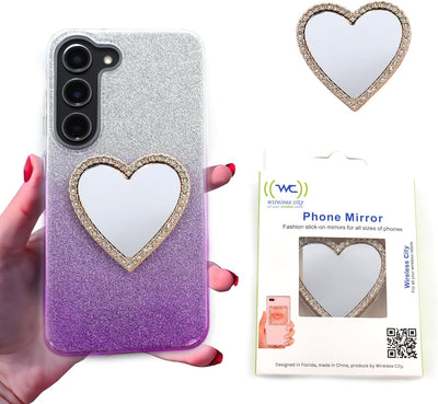 Miroir de maquillage sans fil City Diamond Bling pour étuis de téléphone – Miroir autocollant pour iPhone, Galaxy et tous les étuis de téléphone portable – Miroir compact et élégant pour les retouches en déplacement