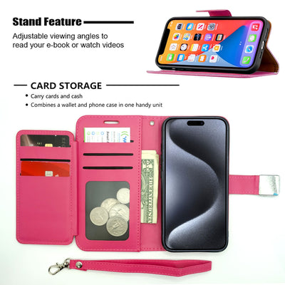 Étui portefeuille pour iPhone 15 Pro Max (6.7) Rose