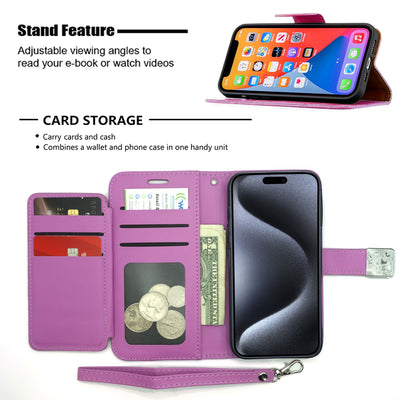 Étui portefeuille pour iPhone 15 Pro Max (6.7) Rose