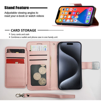 Étui portefeuille pour iPhone 15 Pro Max (6.7) Rose