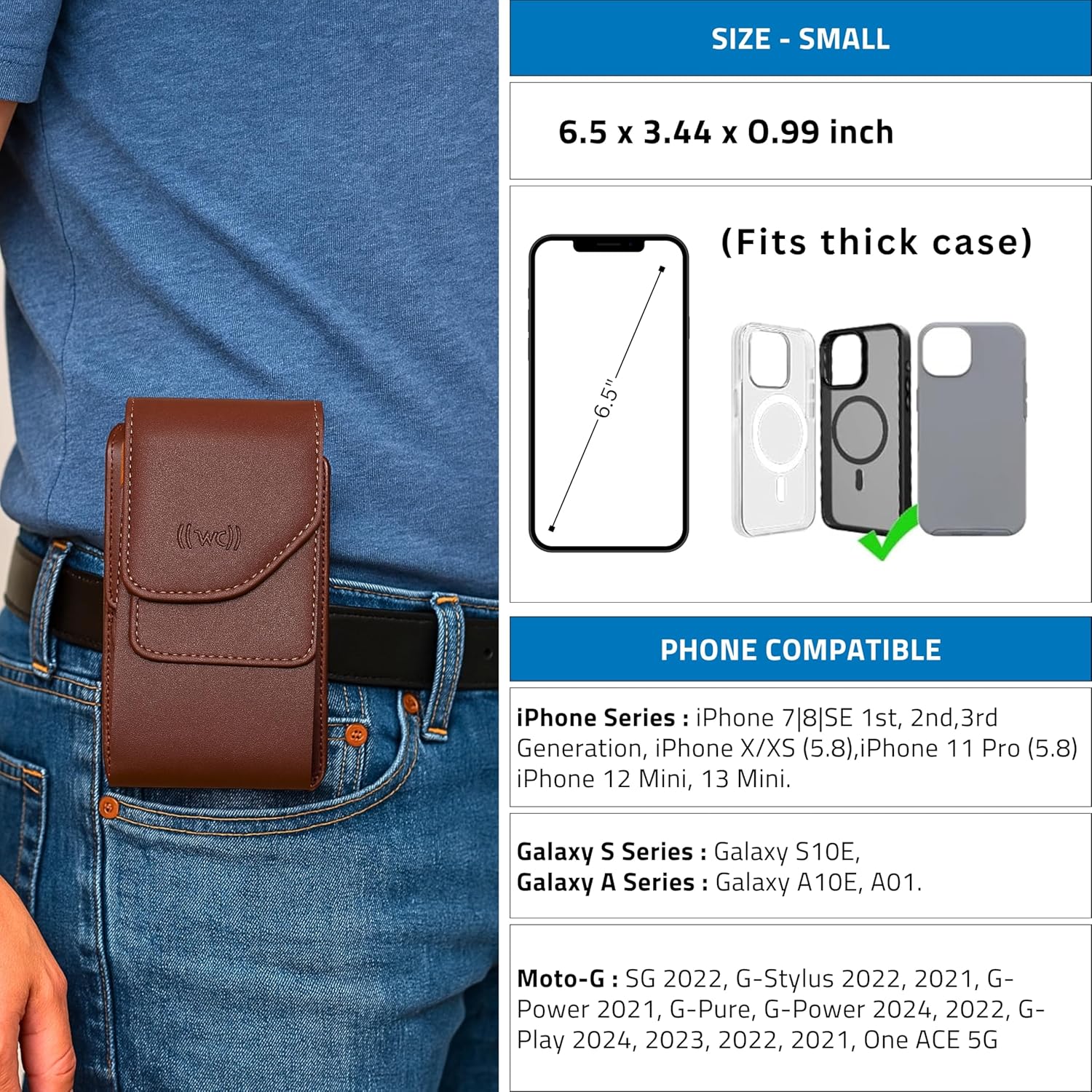Leather Vertical Phone Holster for Men Belt Clip/Loop Fits iPhone 11 Wireless City Leather Vertical Phone Holster for Men Belt Clip/Loop Fits iPhone 11 Wireless City