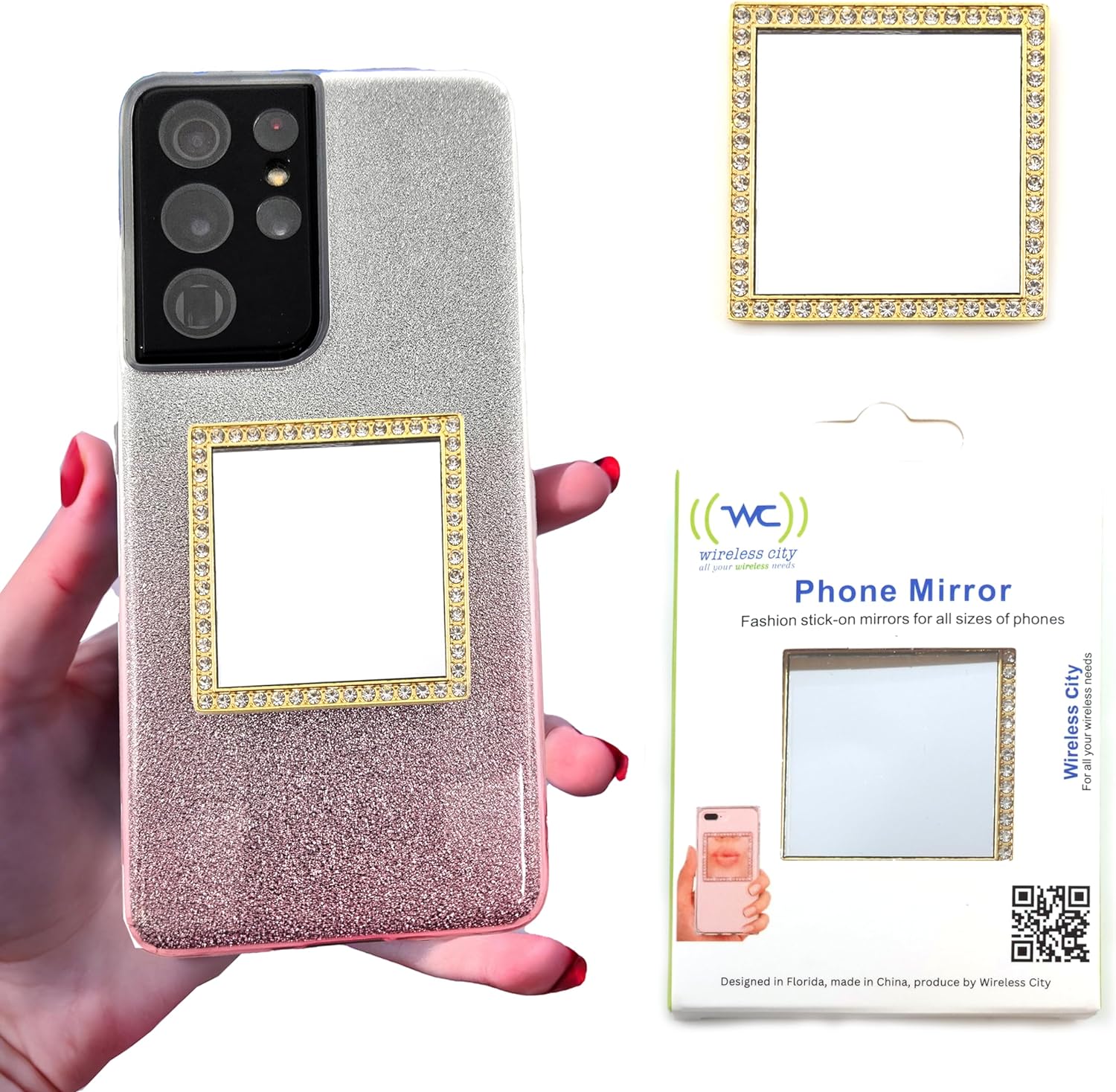 Luxury Rhinestone Mirror Phone Case With Makeup Mirror Full Cover