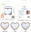 Wireless City heart-shaped stick-on phone mirror with rhinestone border, available in rose gold, silver, and gold.