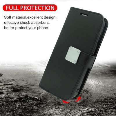 Wireless City black PU leather wallet case for iPhone 17 with card slots and hand strap