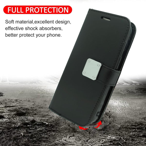 Wireless City black PU leather wallet case for iPhone 17 with card slots and hand strap