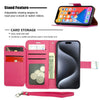 Wireless City pink PU leather wallet case for iPhone 17 with card slots, cash holder, and detachable hand strap.